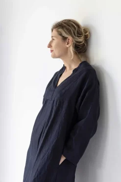 Women Lazybones Emma Linen Dress In Dark Navy