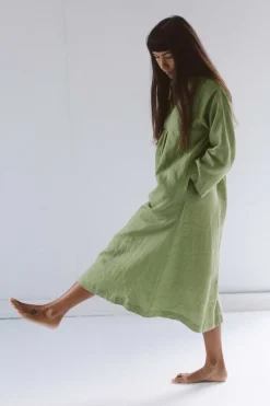 Women Lazybones Emma Linen Dress In Herb Green