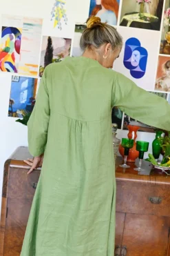 Women Lazybones Emma Linen Dress In Herb Green