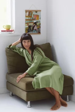 Women Lazybones Emma Linen Dress In Herb Green