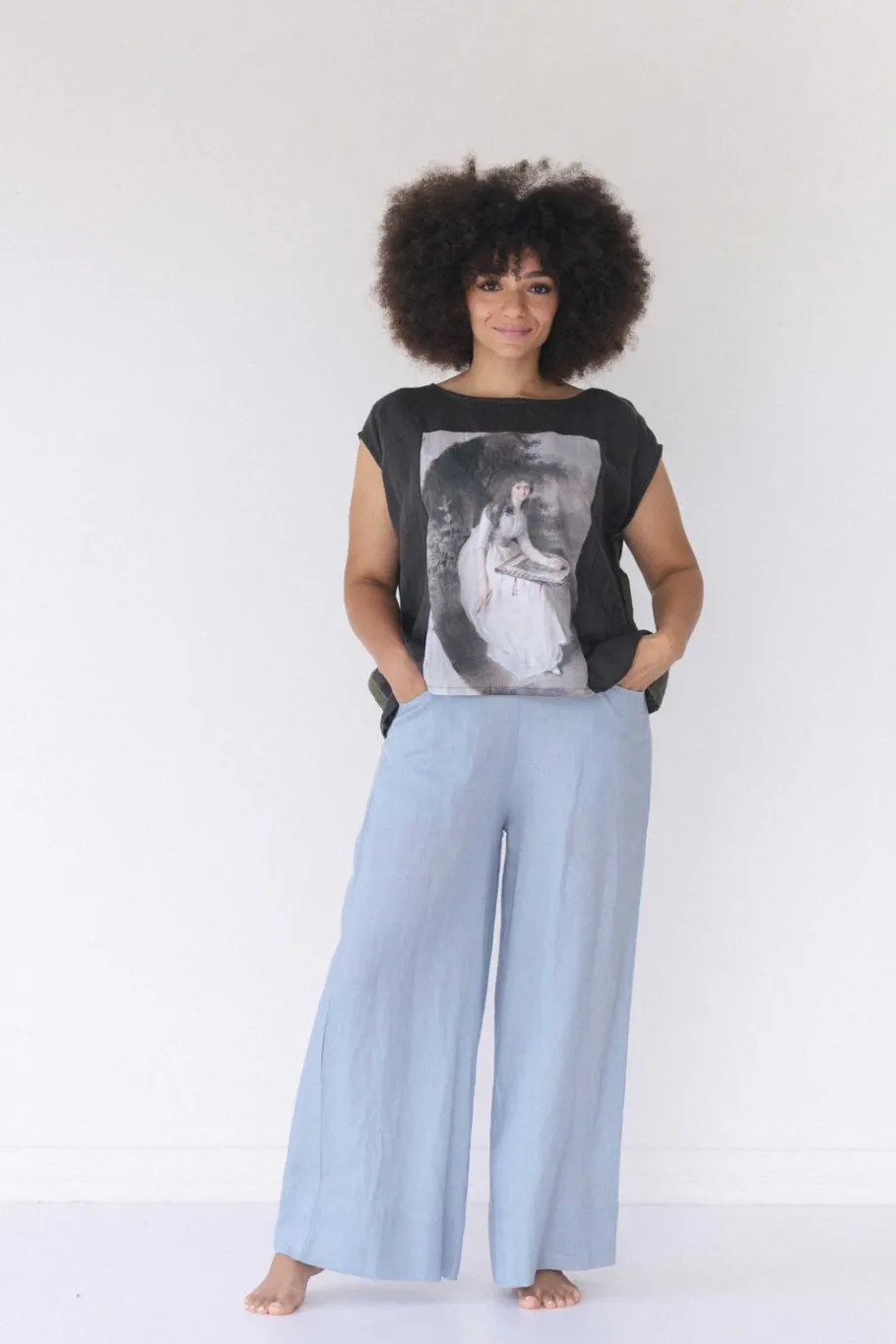 Women Lazybones Ollie Linen Pant In Sky
