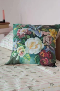 Women Lazybones Painted Flowers Cushion Cover *Organic Cotton