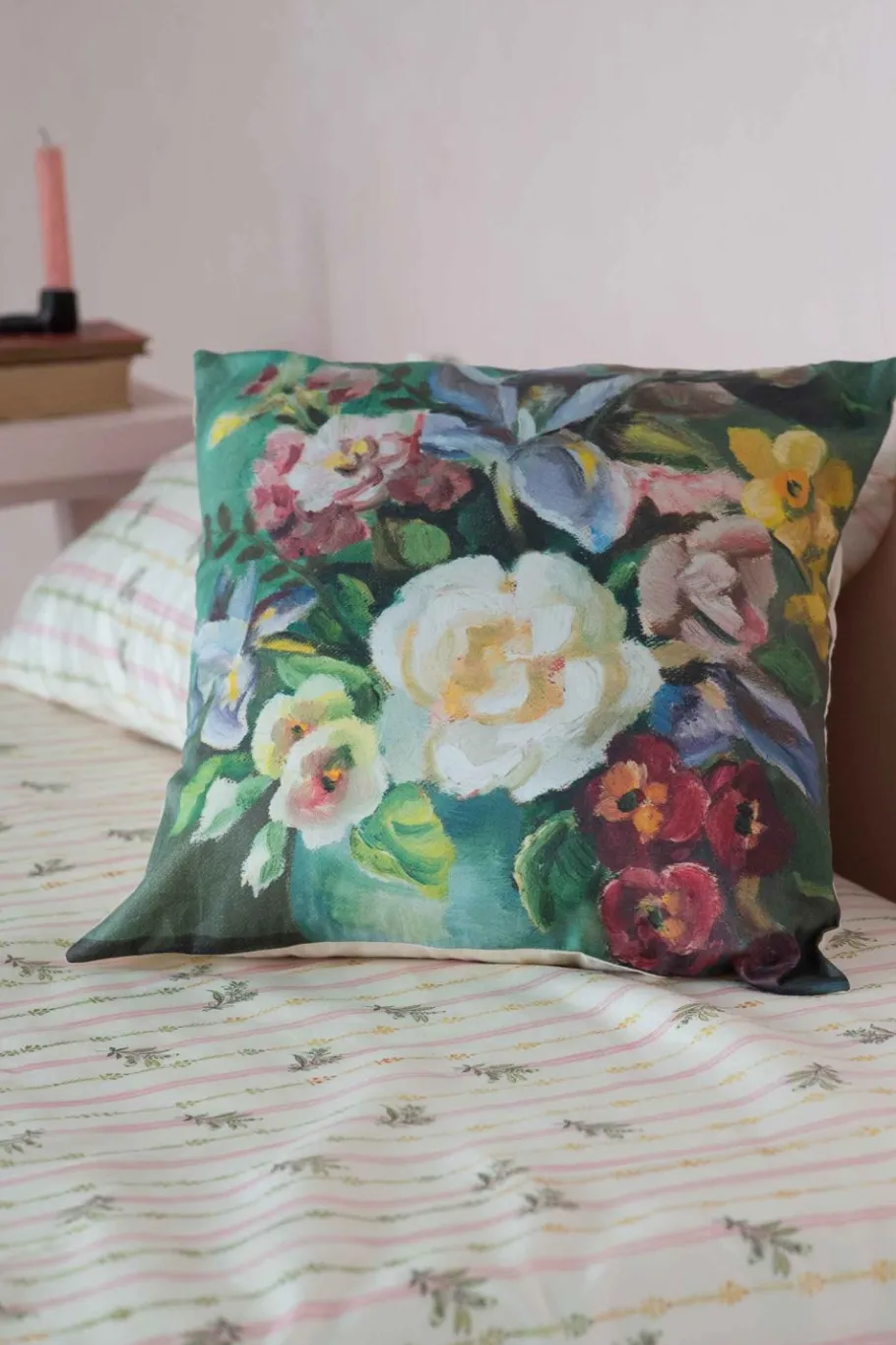 Women Lazybones Painted Flowers Cushion Cover *Organic Cotton
