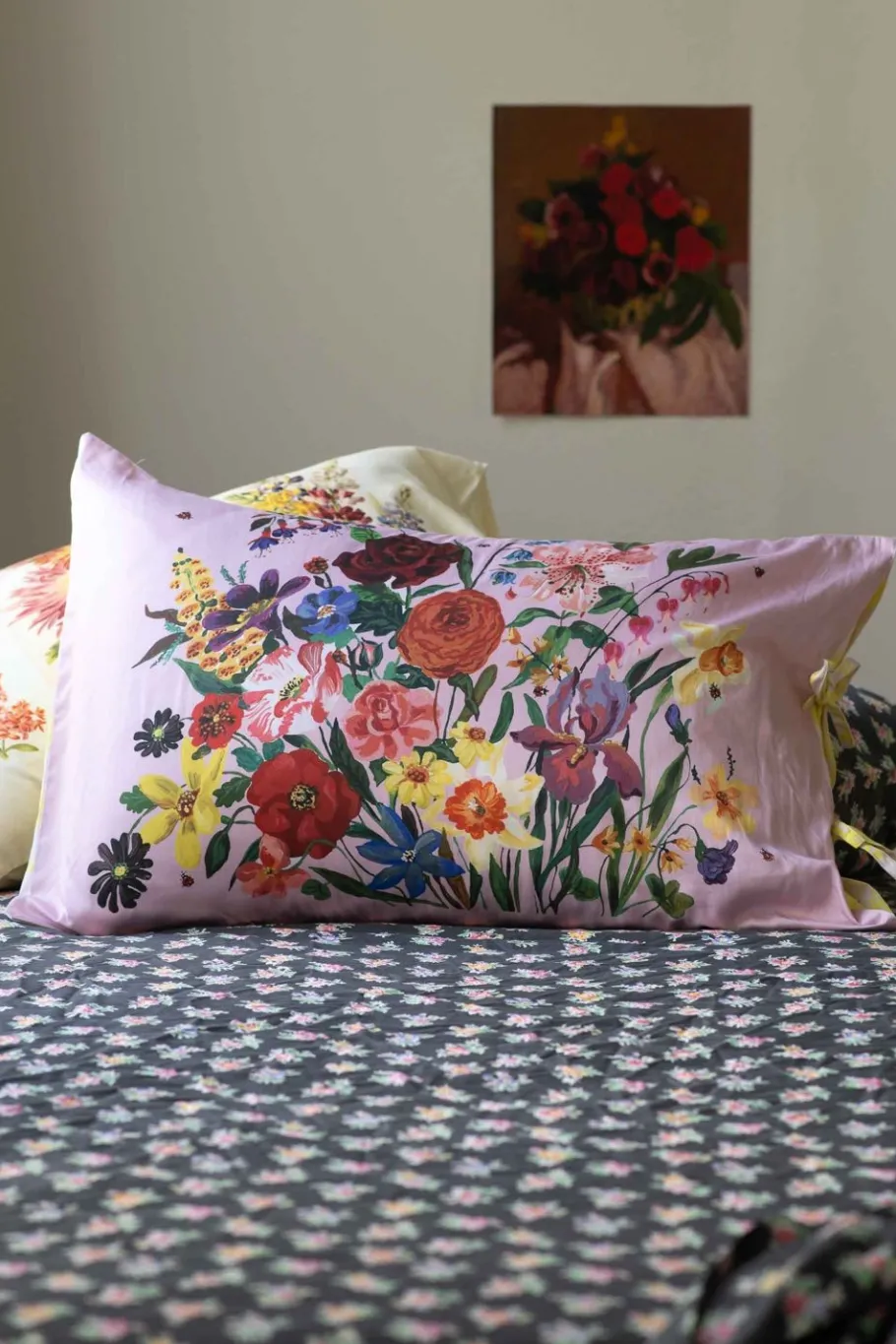 Women Lazybones Rainbow Floral Pink Pillowcase Set *Organic Cotton