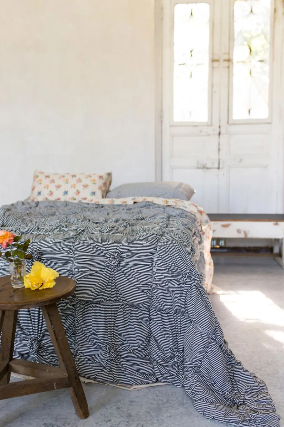 Women Lazybones Rosette Quilt In Charcoal Stripe *Organic Cotton