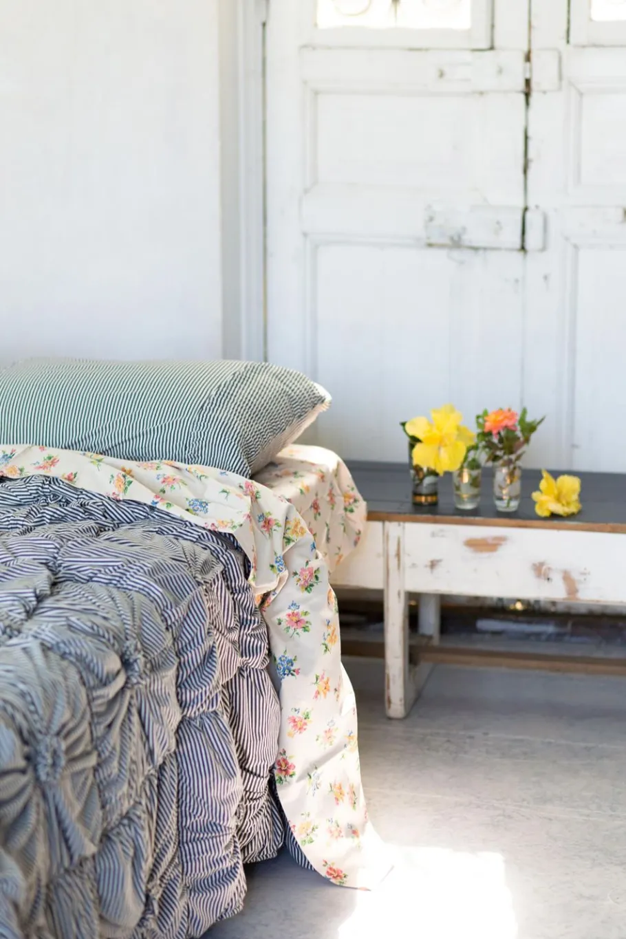 Women Lazybones Rosette Quilt In Charcoal Stripe *Organic Cotton