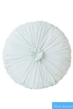 Women Lazybones Rosette Round Cushion Cover In Chalk Blue *Organic Cotton