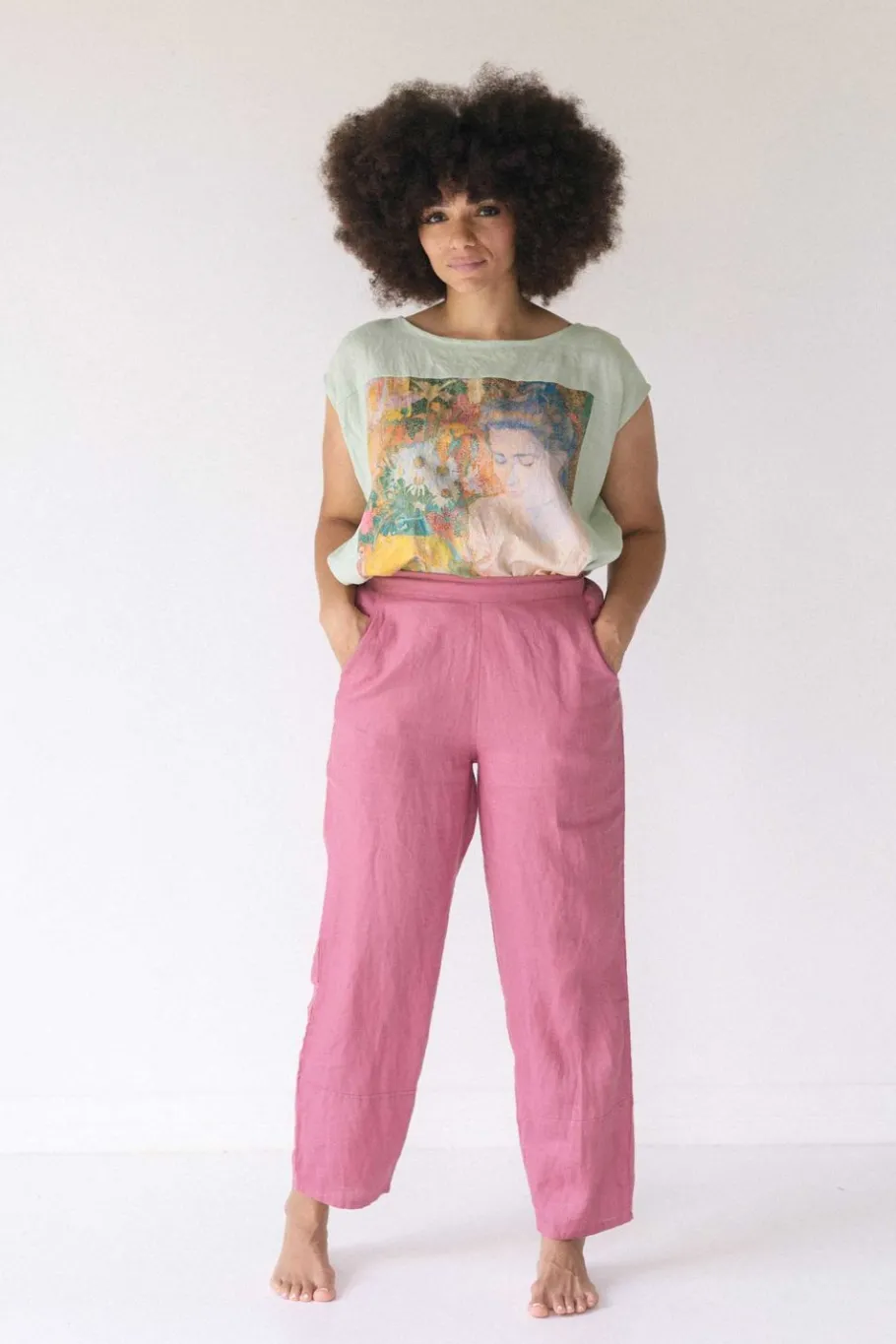 Women Lazybones Sara Linen Pant In Rose