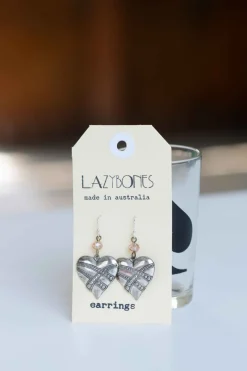 Women Lazybones Silver Hearts Earrings