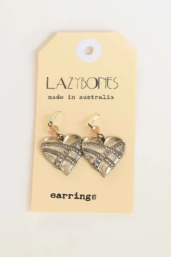 Women Lazybones Silver Hearts Earrings