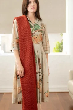 Women Lazybones Zigzag Scarf Rust *Organic Cotton